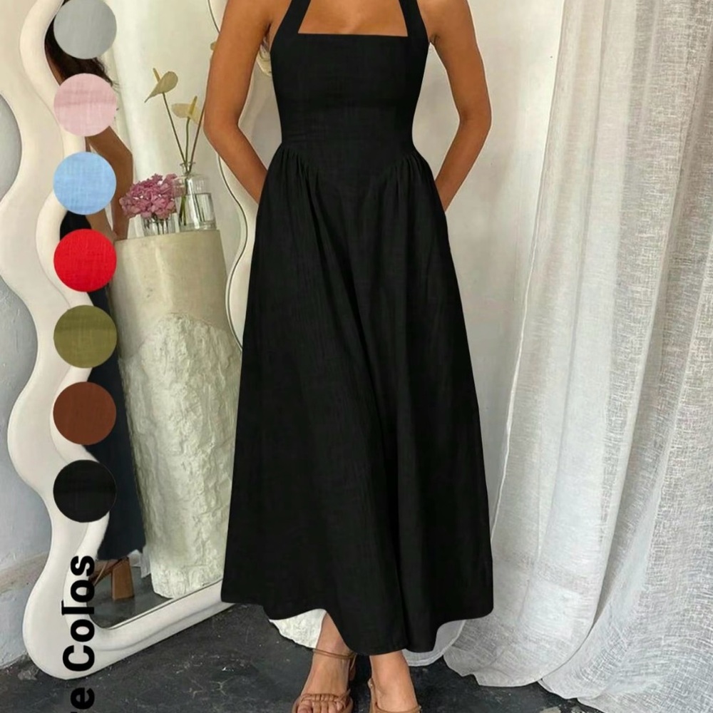 Black Halter Midi Dress
